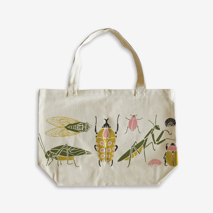 Illustrated Canvas Market Tote Bag, Insects & Butterflies