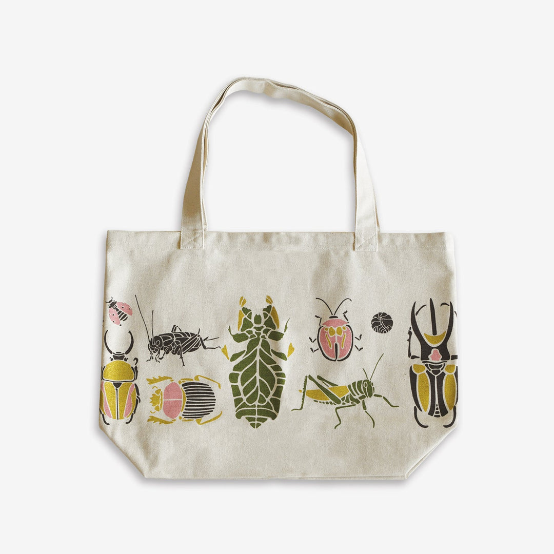 Illustrated Canvas Market Tote Bag, Insects & Butterflies