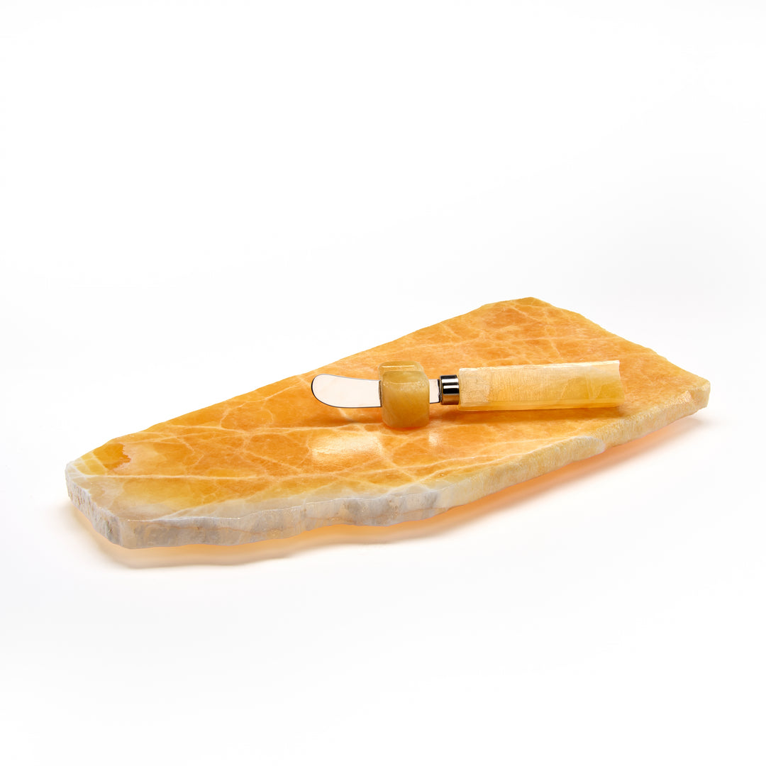 Honey Comb Calcite Serving Board with Knife