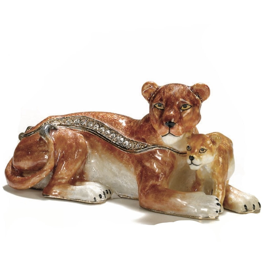 Lioness Mother and Cub Trinket Box