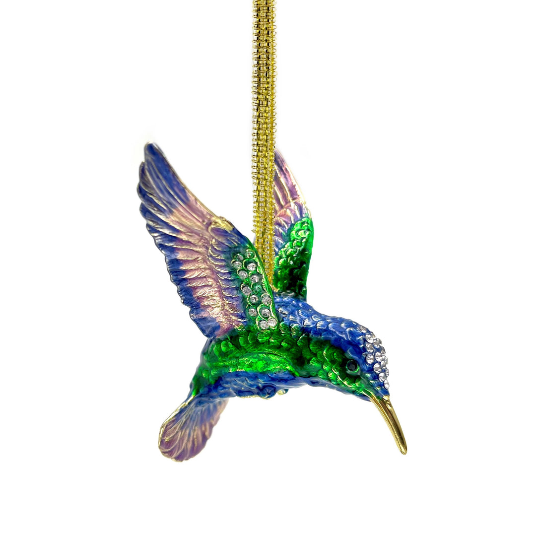 Jeweled Enameled Hummingbird In Flight Ornament