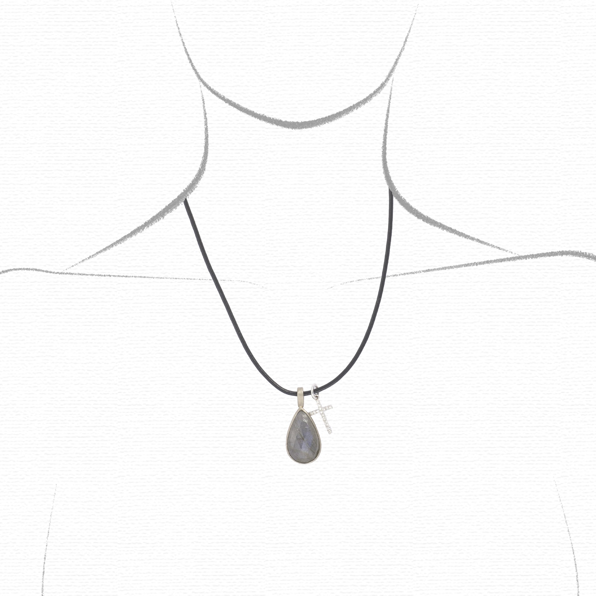 Labradorite & Diamond Cross Necklace