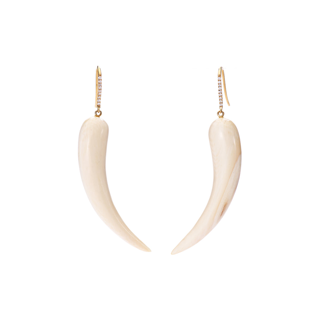 Curved Tusk and Diamond Earrings