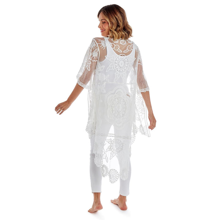 White High-Low Crochet & Lace Kimono