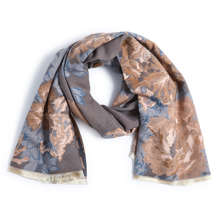 Blue and Champagne Floral Scarf