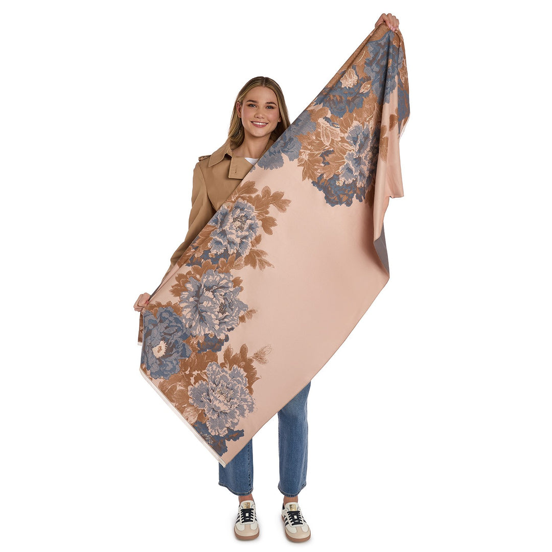Blue and Champagne Floral Scarf