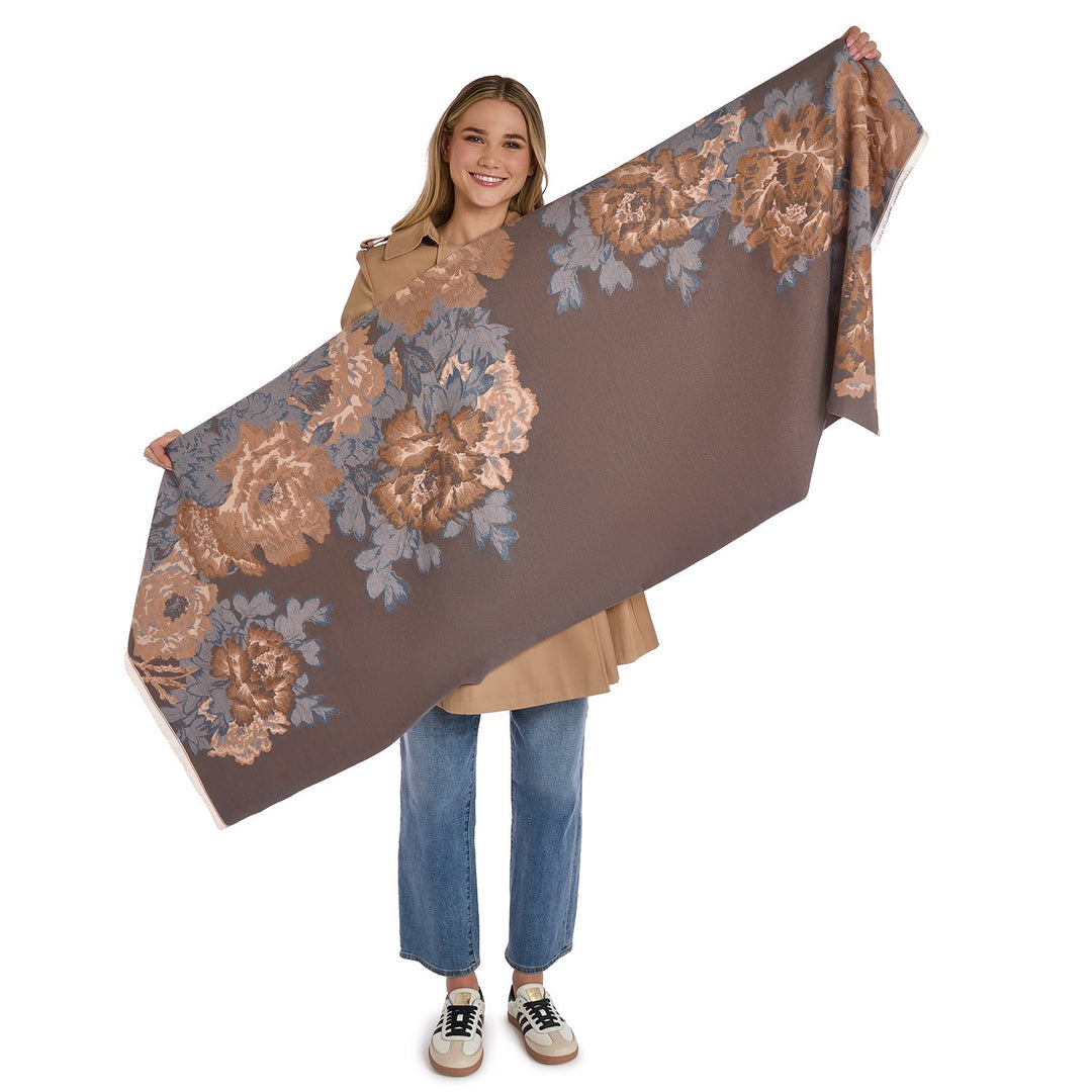 Blue and Champagne Floral Scarf