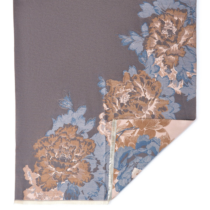 Blue and Champagne Floral Scarf