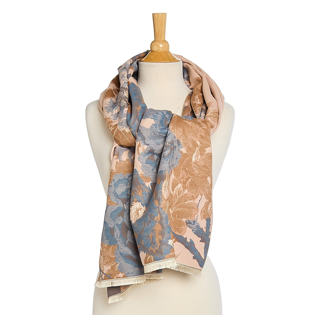 Blue and Champagne Floral Scarf