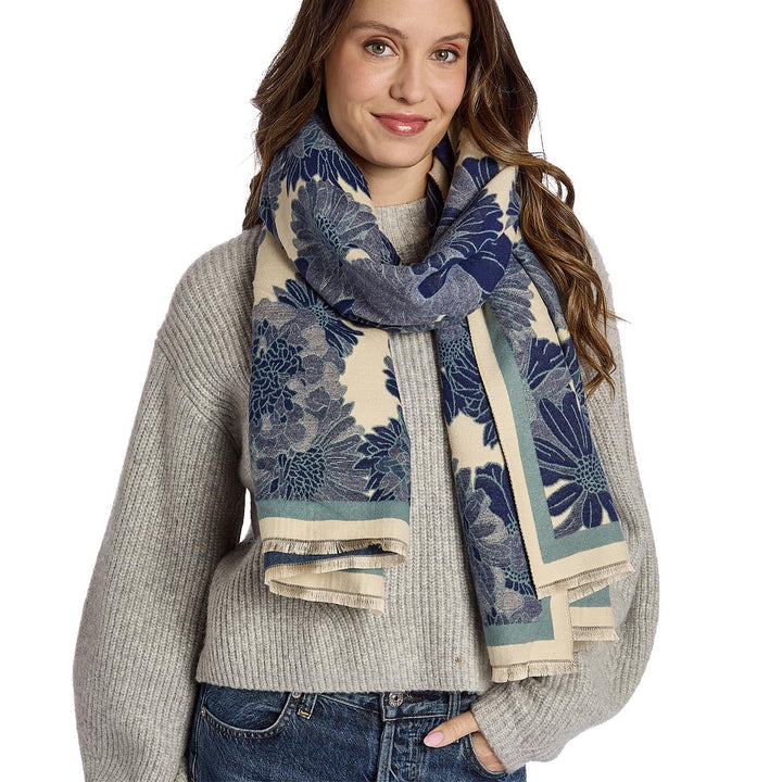 Blue and White Floral Scarf