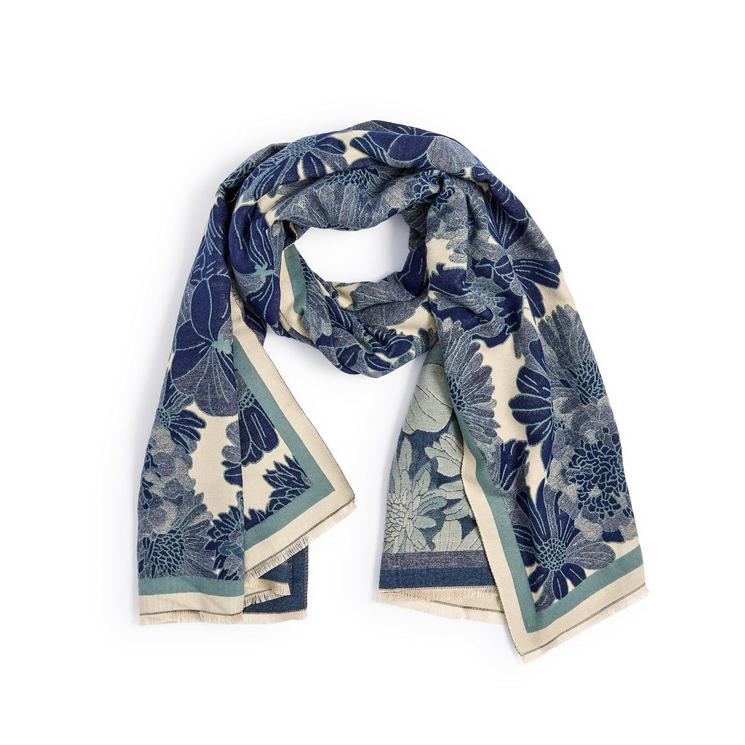 Blue and White Floral Scarf