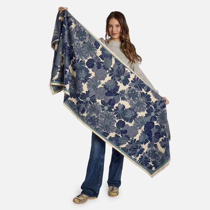 Blue and White Floral Scarf