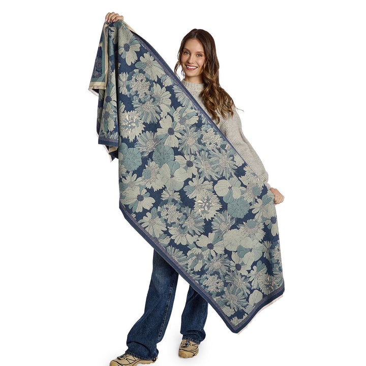 Blue and White Floral Scarf