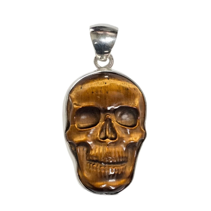 Sterling Silver Tiger Eye Skull, Medium