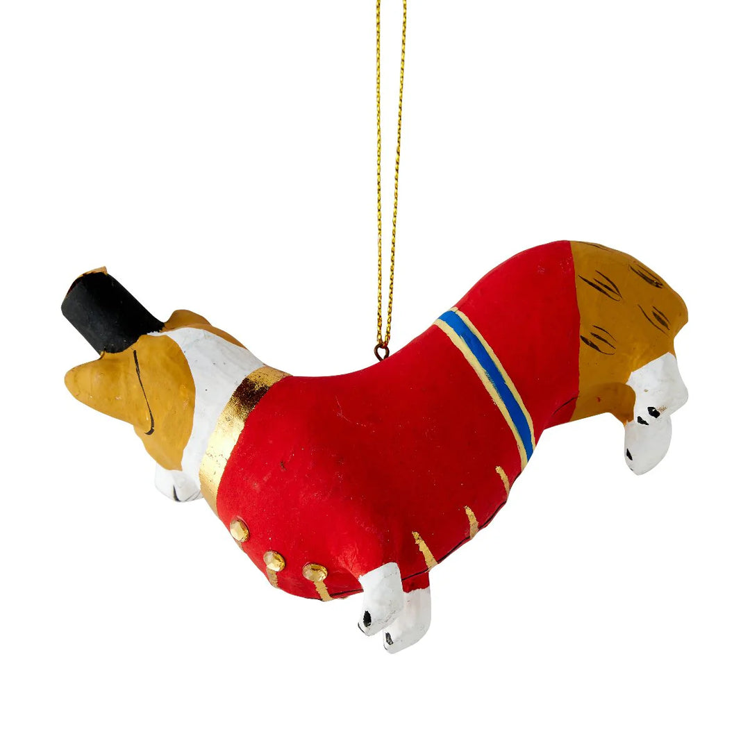 Christmas Corgi Paper Mache Ornament