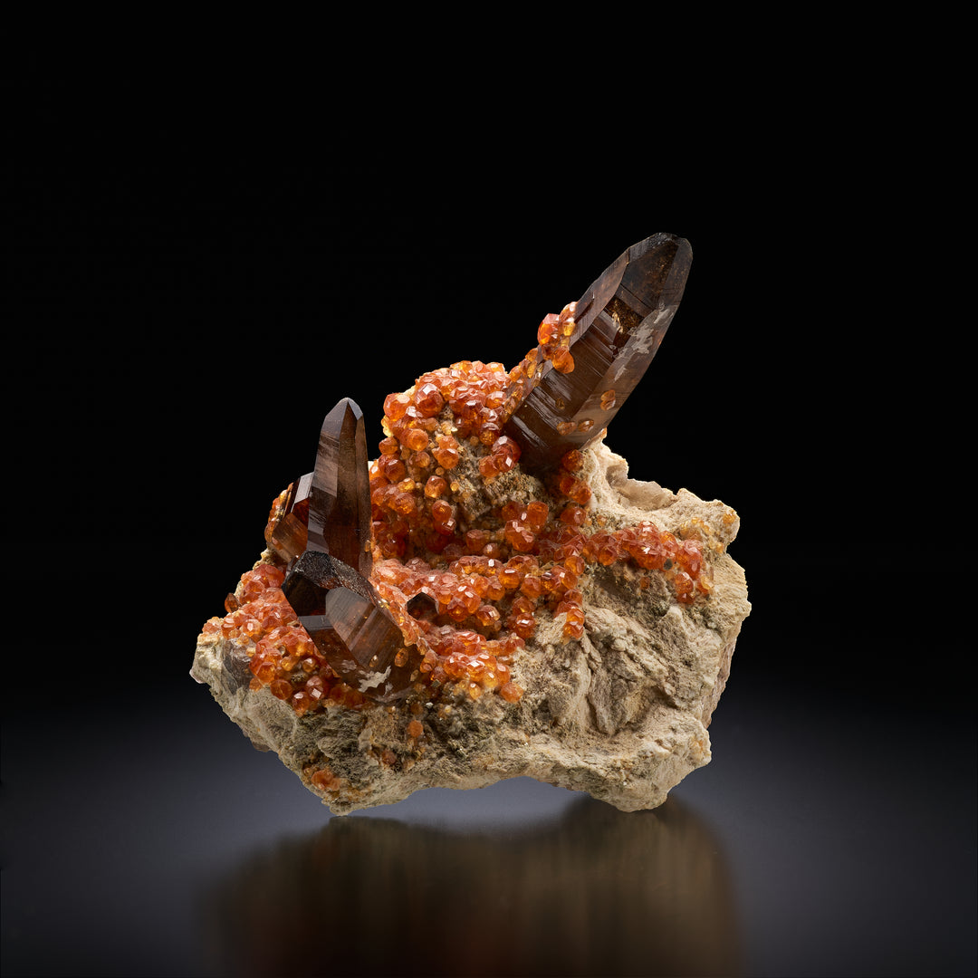 Hessonite Garnet on Smoky Quartz