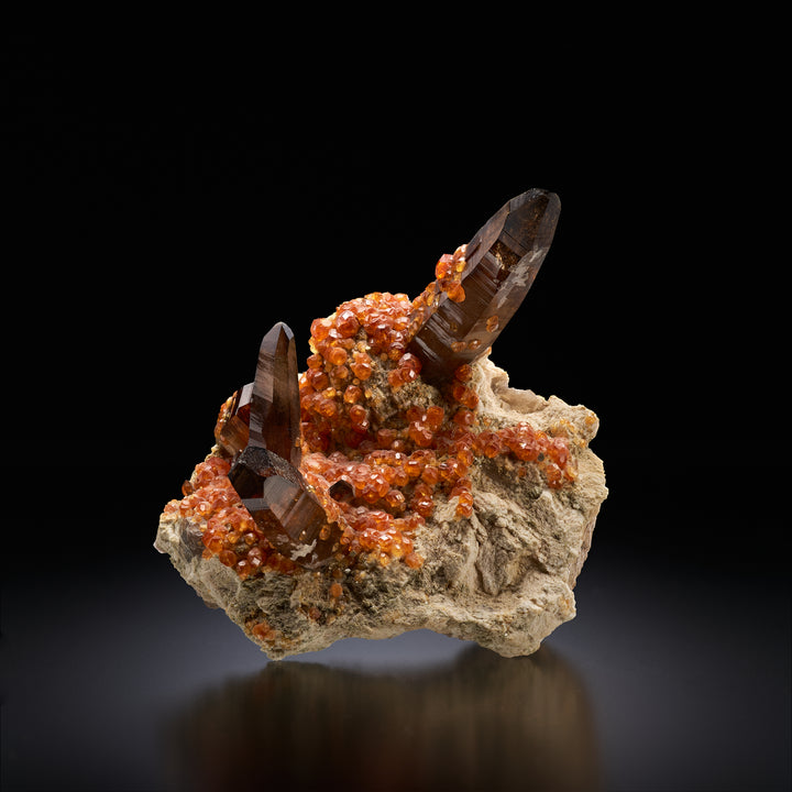 Hessonite Garnet on Smoky Quartz