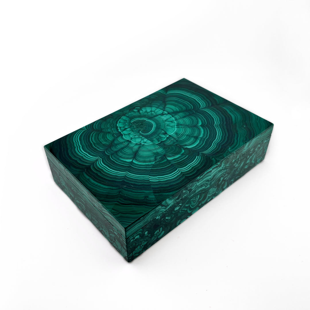Malachite Jewelry Box with Wooden Display Case