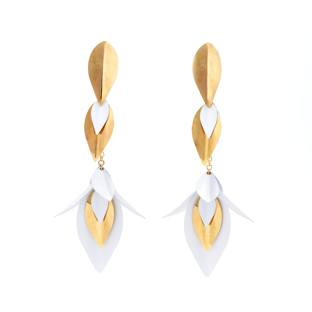 Gold & White Leaf Drops Earrings