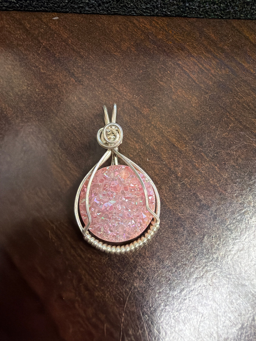 Light Pink Drusy Pendant, Sterling Silver