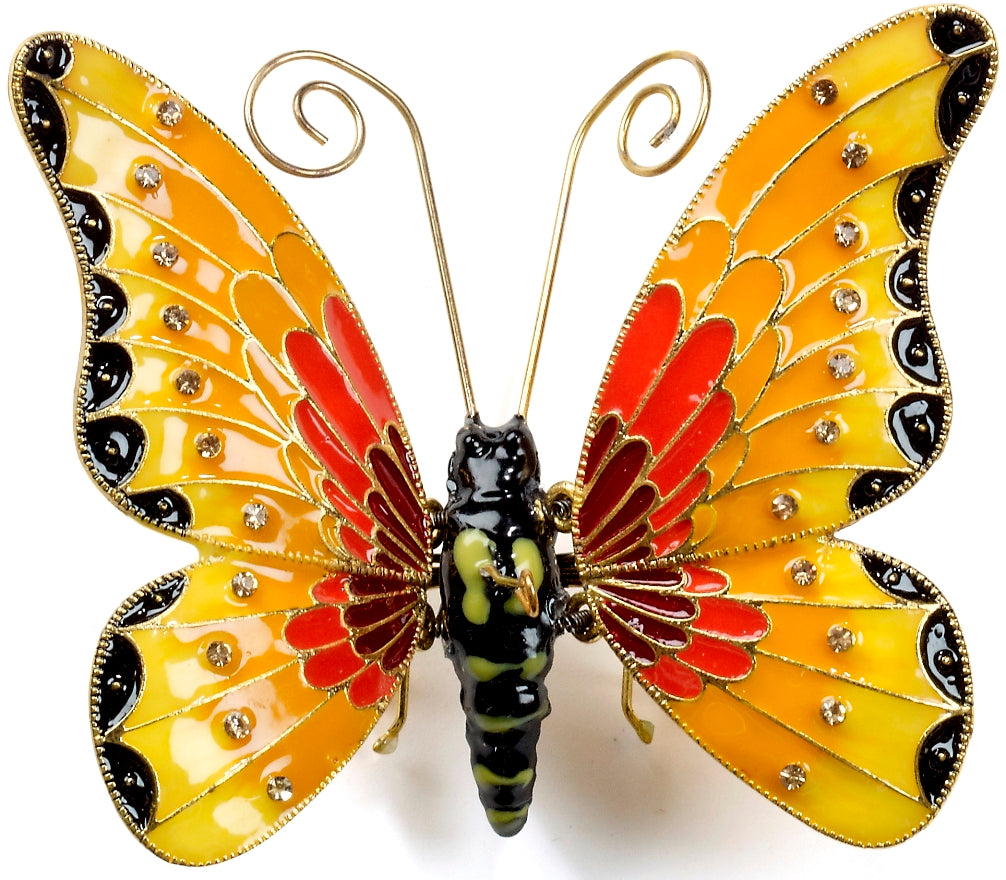 Enameled Articulated Orange Butterfly Ornament