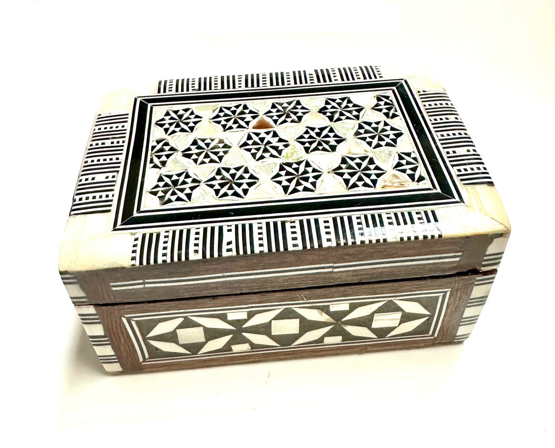 Egyptian Wooden Jewelry Box with Mother of Pearl Inlay