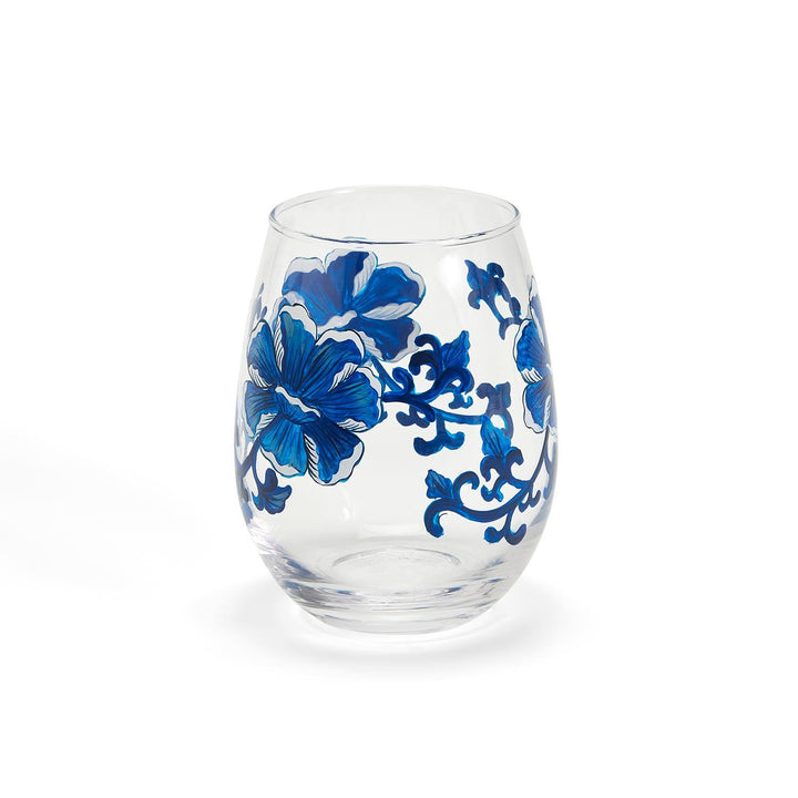 Blue & White Chinoiserie Hand-Painted Wine Glass