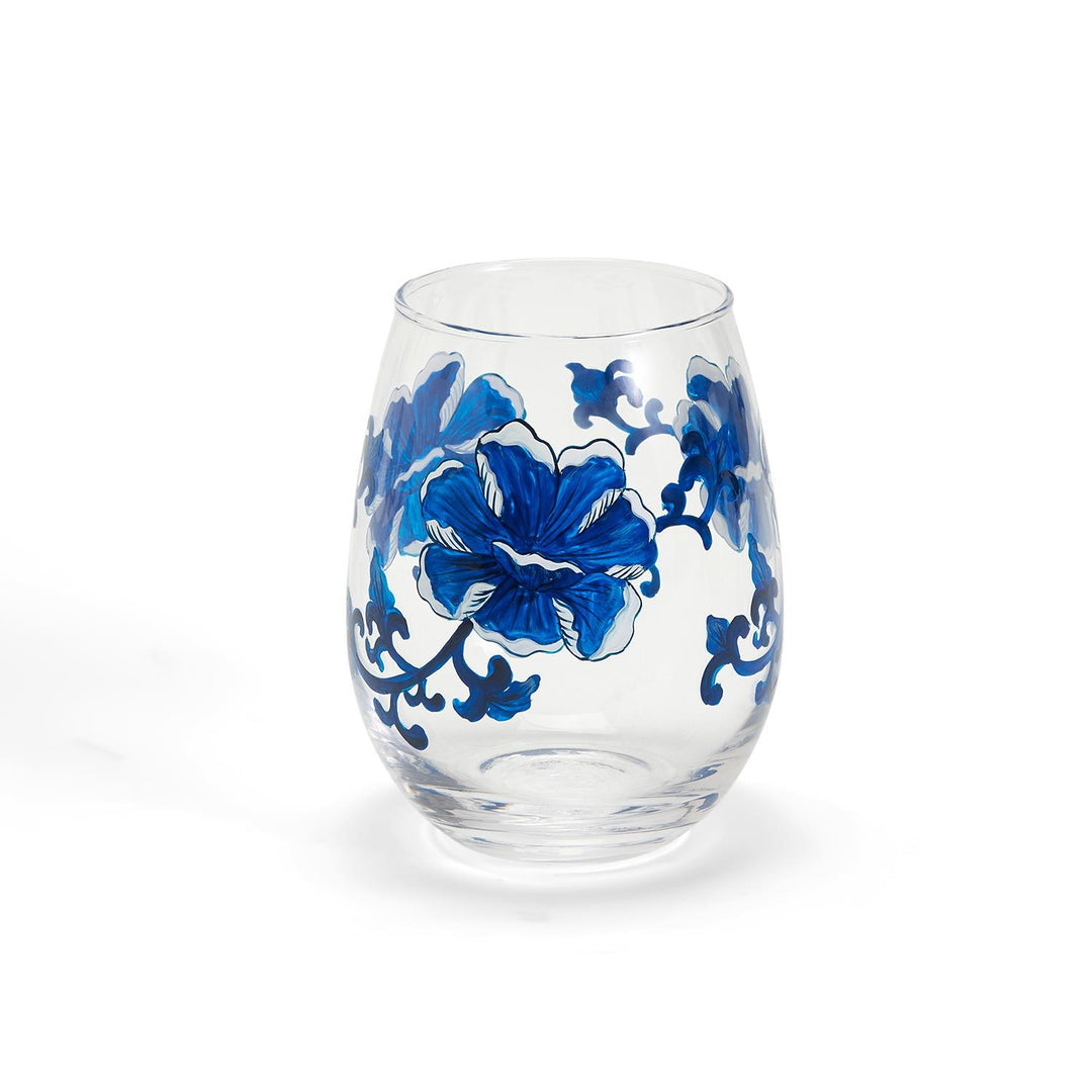Blue & White Chinoiserie Hand-Painted Wine Glass