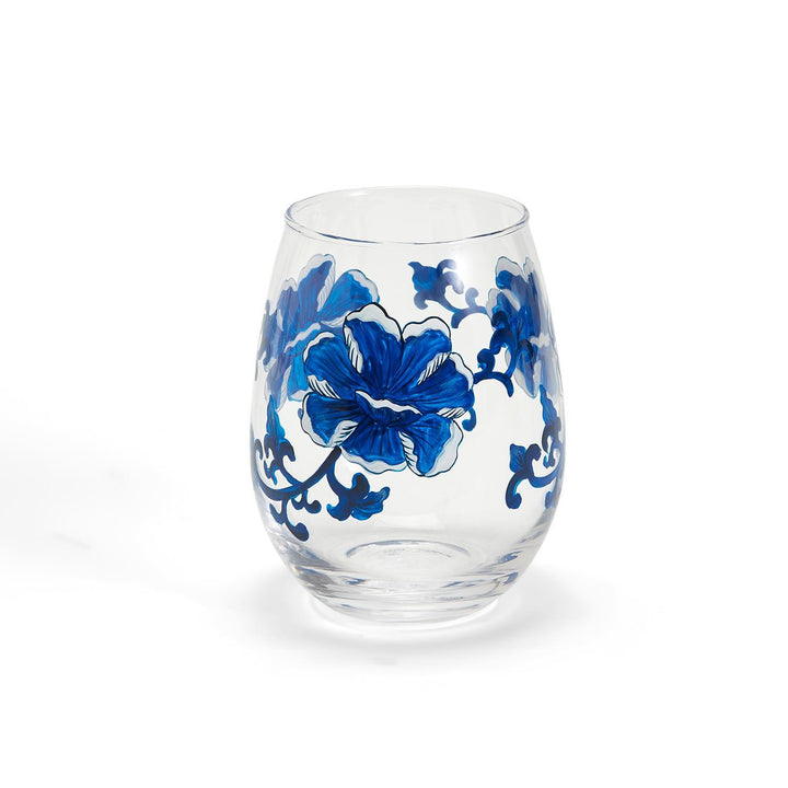 Blue & White Chinoiserie Hand-Painted Wine Glass