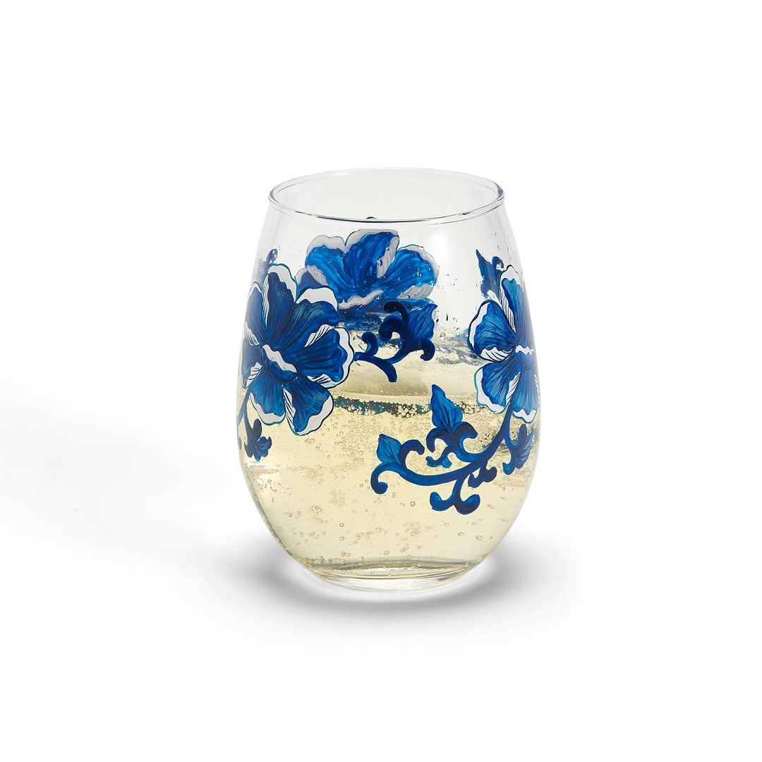 Blue & White Chinoiserie Hand-Painted Wine Glass