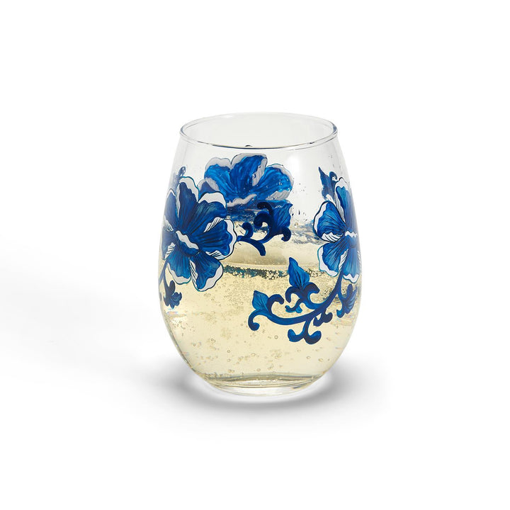 Blue & White Chinoiserie Hand-Painted Wine Glass