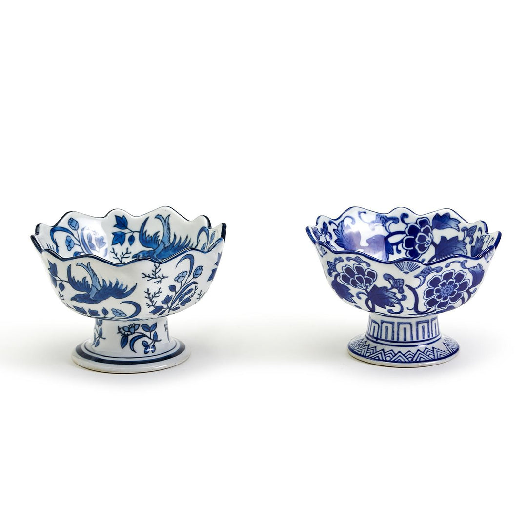 Bird & Flowers Scalloped Edge Footed Bowl