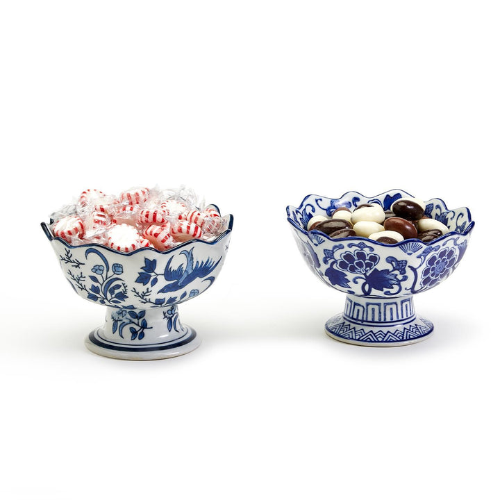 Bird & Flowers Scalloped Edge Footed Bowl