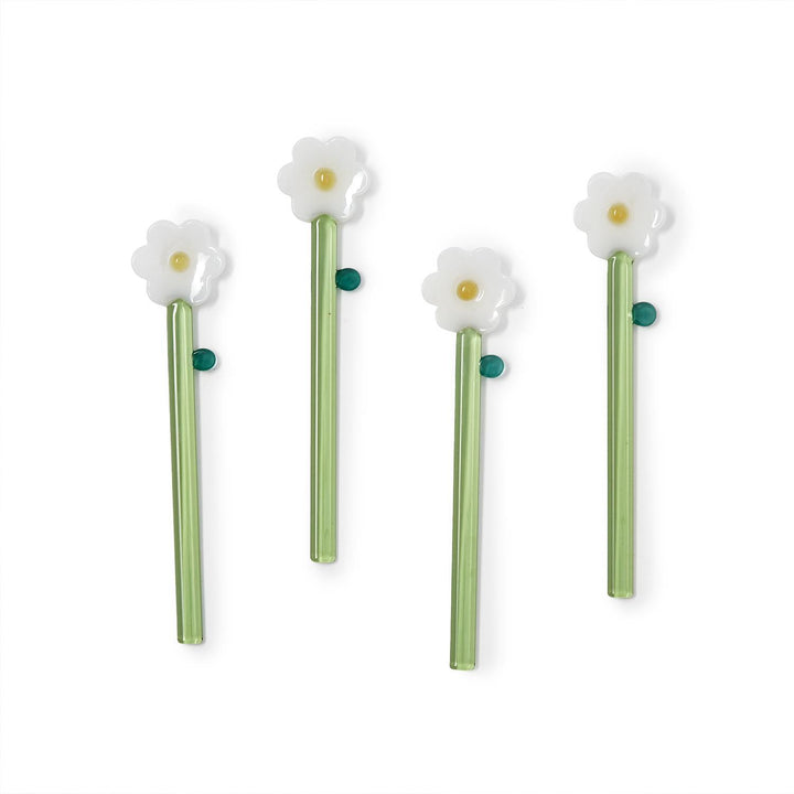 Glass Daisy Flower Stirrers, Set of 4