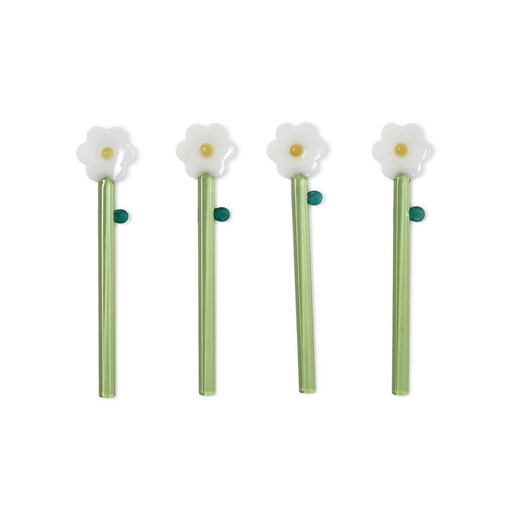 Glass Daisy Flower Stirrers, Set of 4