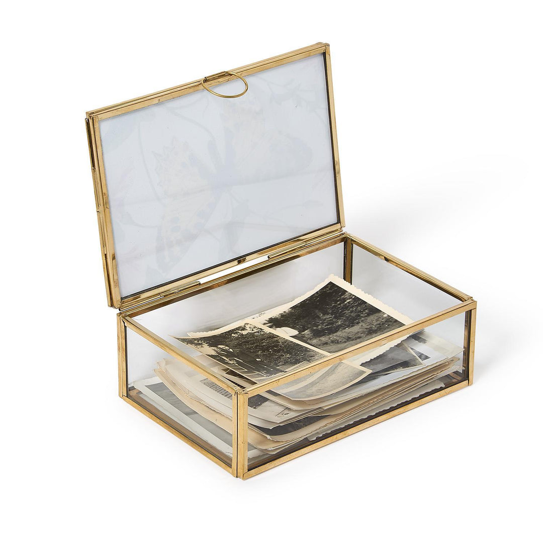 Glass and Brass Photo Frame Keepsake Box, Large