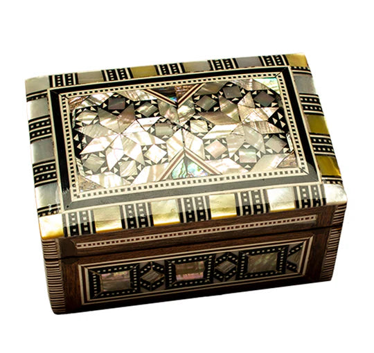 Egyptian Wooden Jewelry Box with Mother of Pearl Inlay