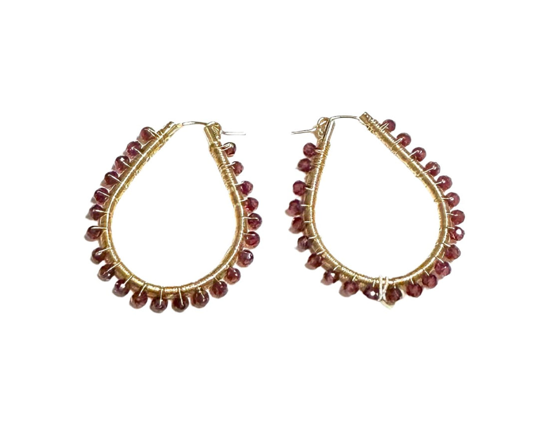 Large Garnet Hoop Earrings