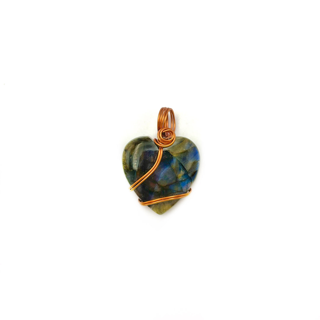 Copper Wrapped Labradorite Heart Pendant