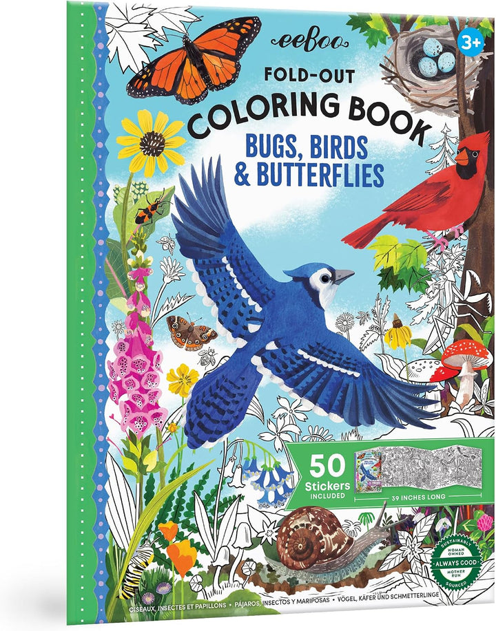 Bugs, Birds, and Butterflies Fold-Out Coloring Book with Stickers
