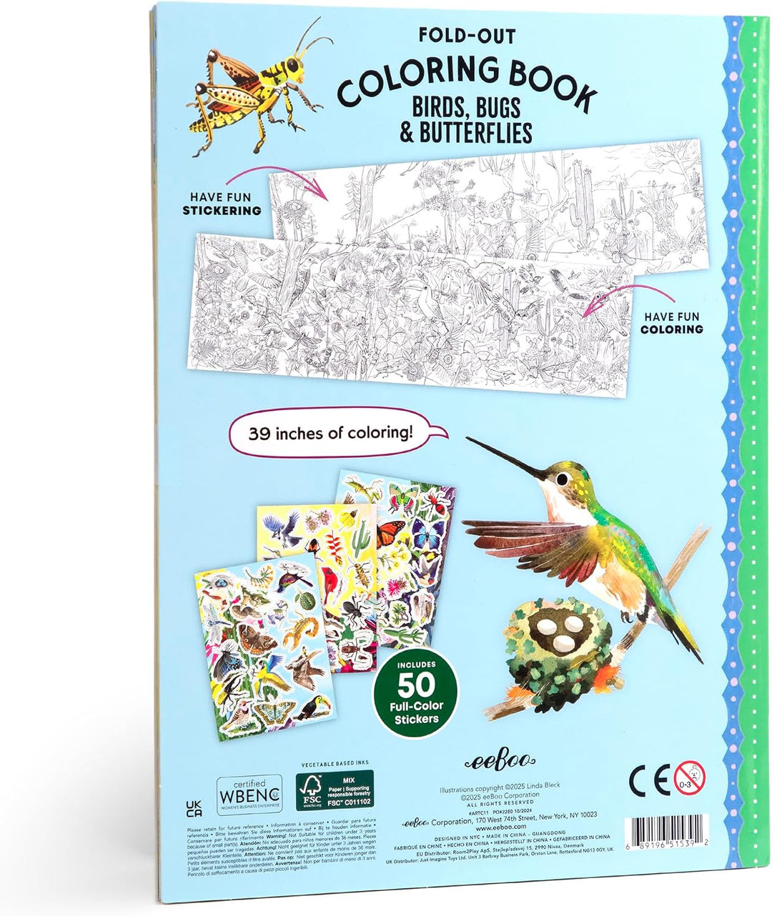 Bugs, Birds, and Butterflies Fold-Out Coloring Book with Stickers