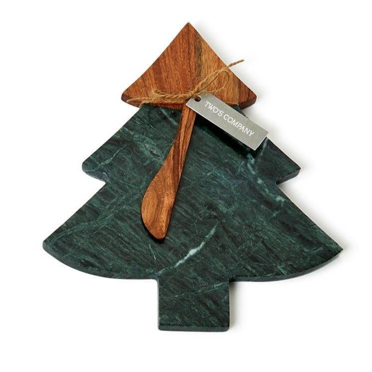 Marble & Wood Tree Serving Board with Spreader