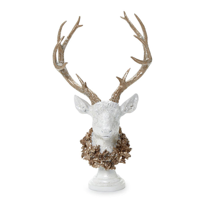 Stylized White Deer Bust with Glitter & Gold Accents