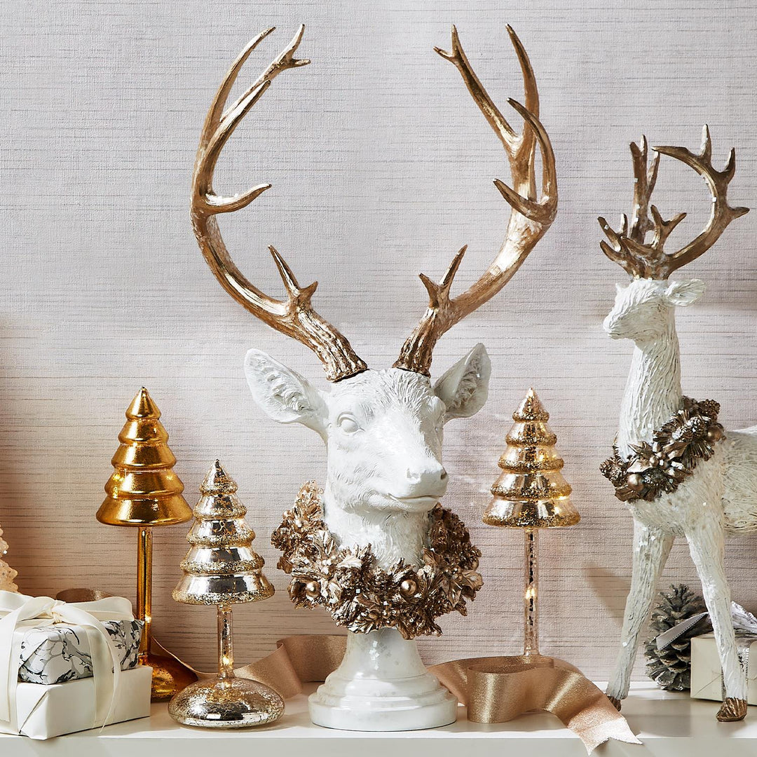 Stylized White Deer Bust with Glitter & Gold Accents