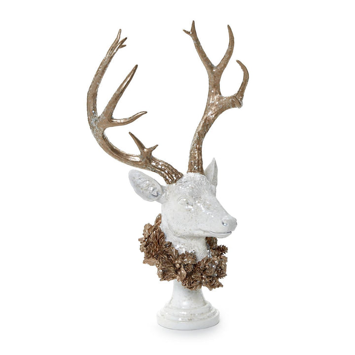 Stylized White Deer Bust with Glitter & Gold Accents