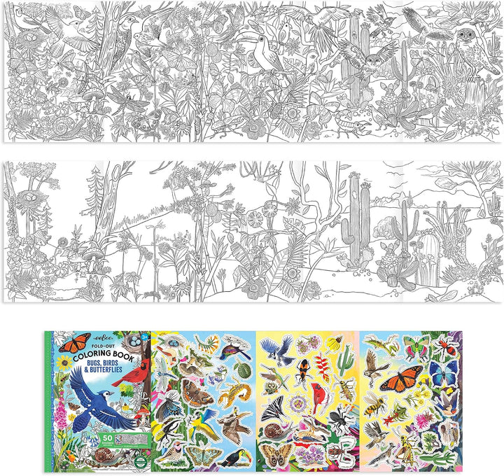 Bugs, Birds, and Butterflies Fold-Out Coloring Book with Stickers