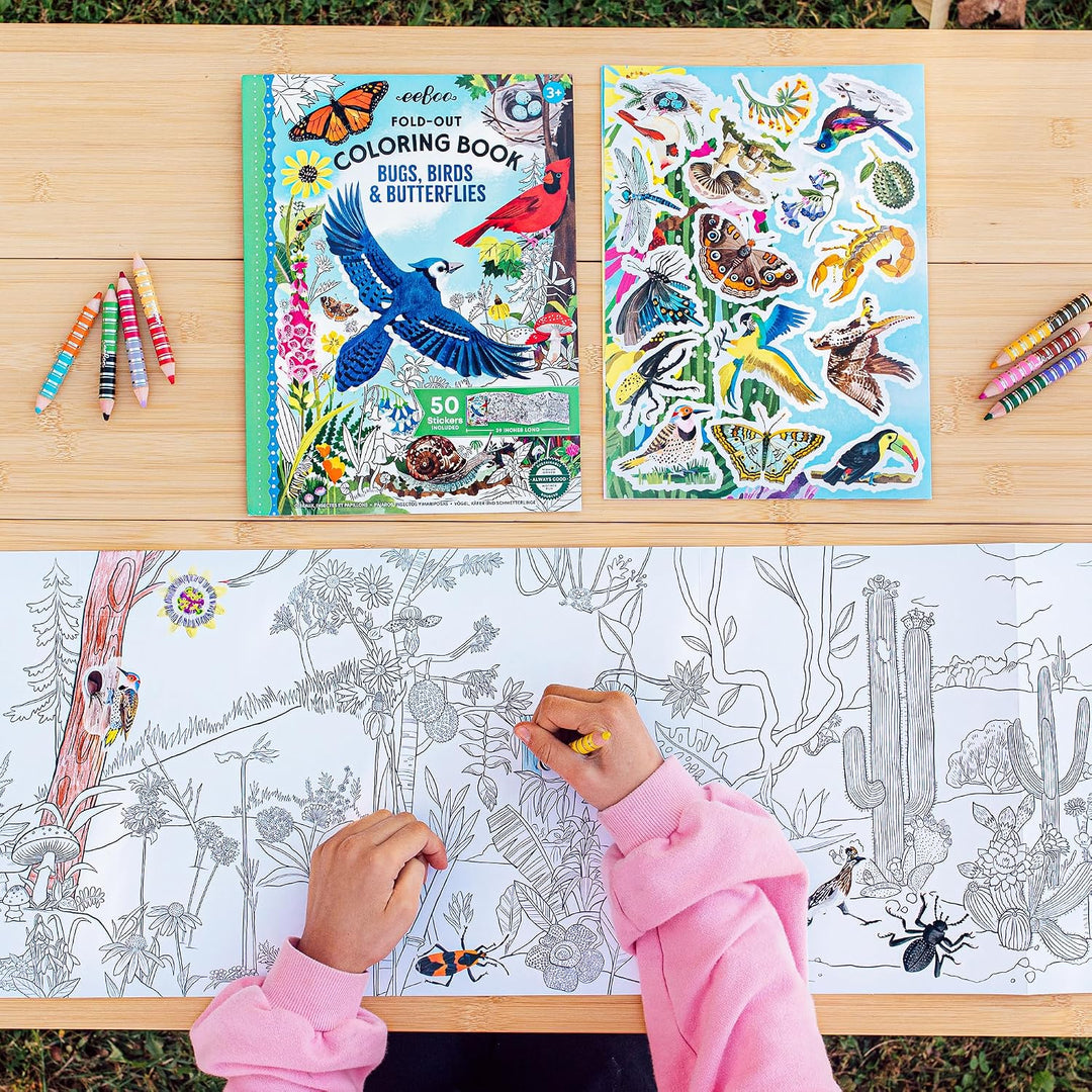 Bugs, Birds, and Butterflies Fold-Out Coloring Book with Stickers