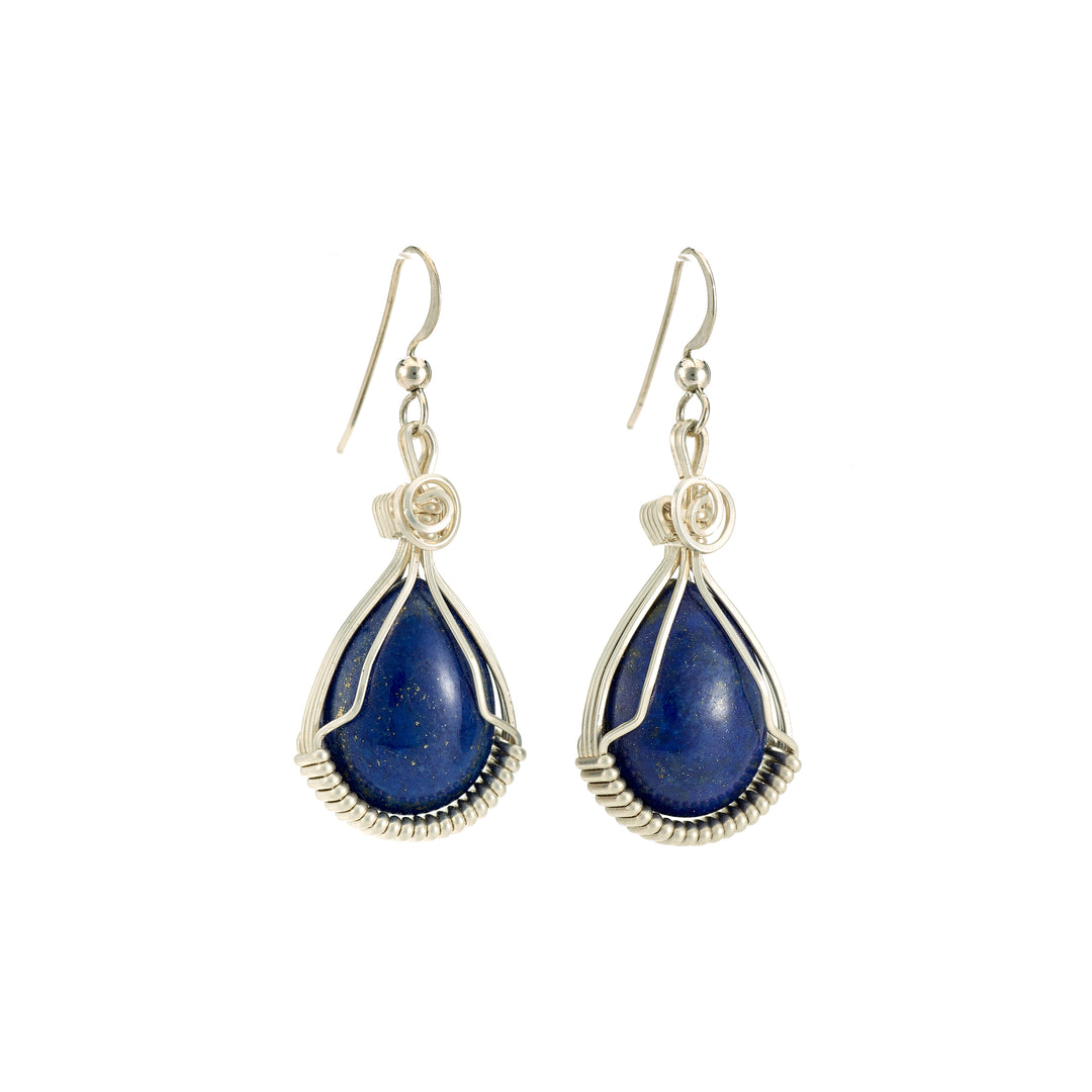 Lapis Lazuli Wire-Wrap Earrings