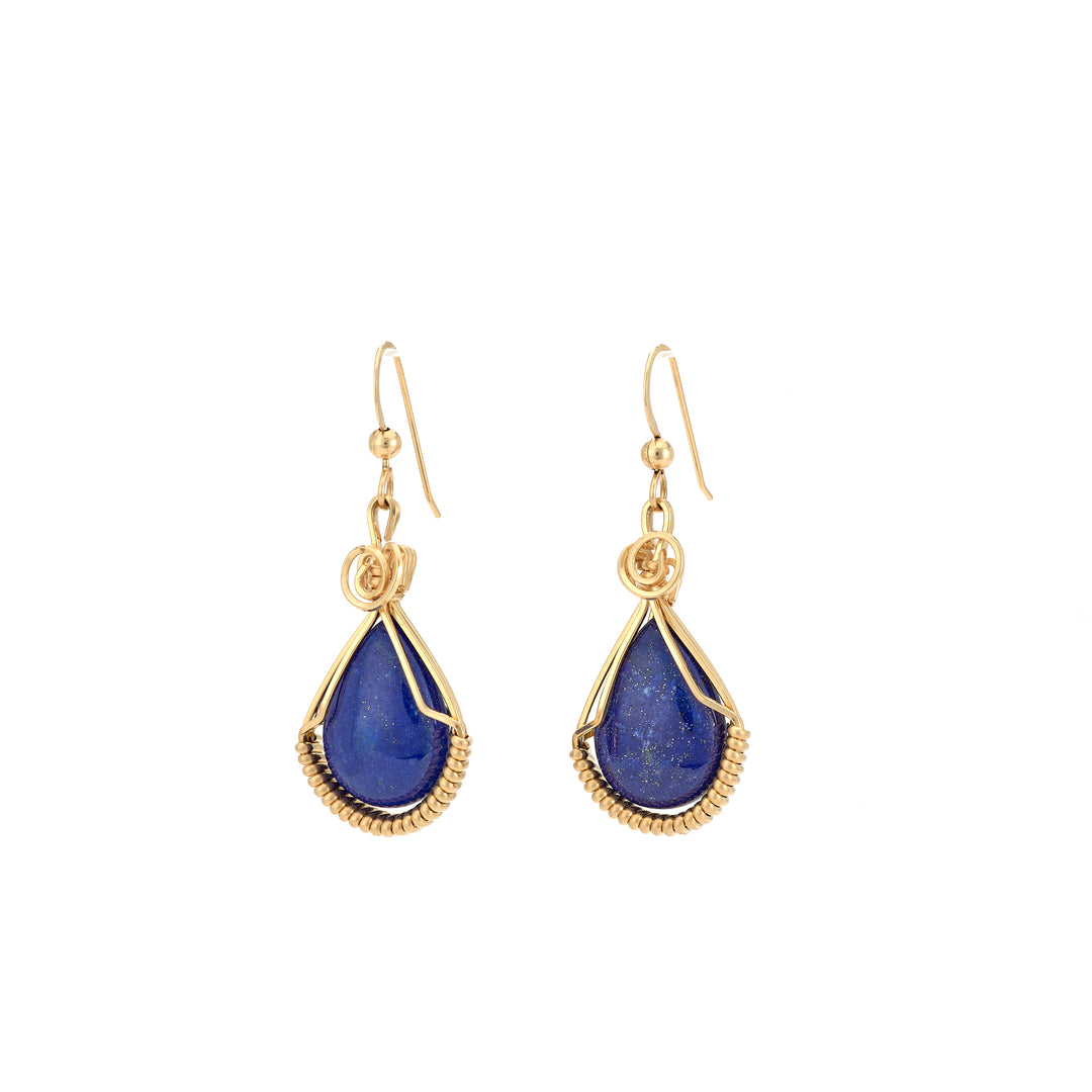 Lapis Lazuli 14k Gold-Fill Wire-Wrap Earrings