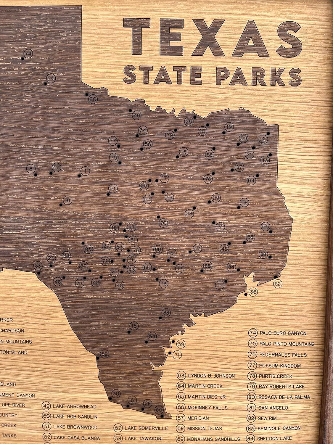 Texas State Park Push Pin Map